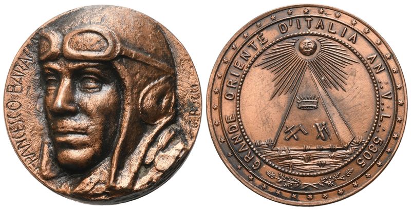 Medaglia "Francesco Baracca", Grande Oriente D' Italia An. V. L. 5805 (30,3 mm)
