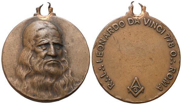 Medaglia R. L. "Leonardo Da Vinci" 778 O. Roma (32,7 mm)  - Asta MASSONICA  Medaglie, Distintivi e Gioielli di Loggia  dai primi dell'800 al tardo ‘900 - Bertolami Fine Art - Casa d'Aste
