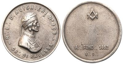 Medaglia R. L. "dante Alighieri" N° 108, Or. di Ravenna, A. Fond. 5862 V. L. (33,8 MM)
