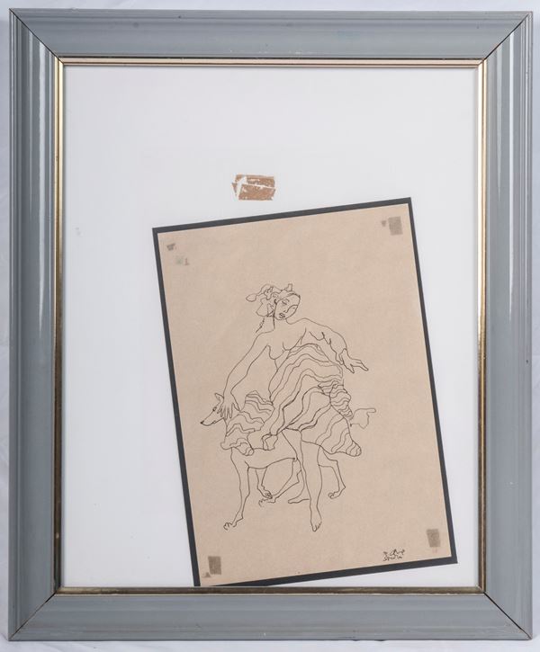 ENNIO CALABRIA - Female study, multiple on paper