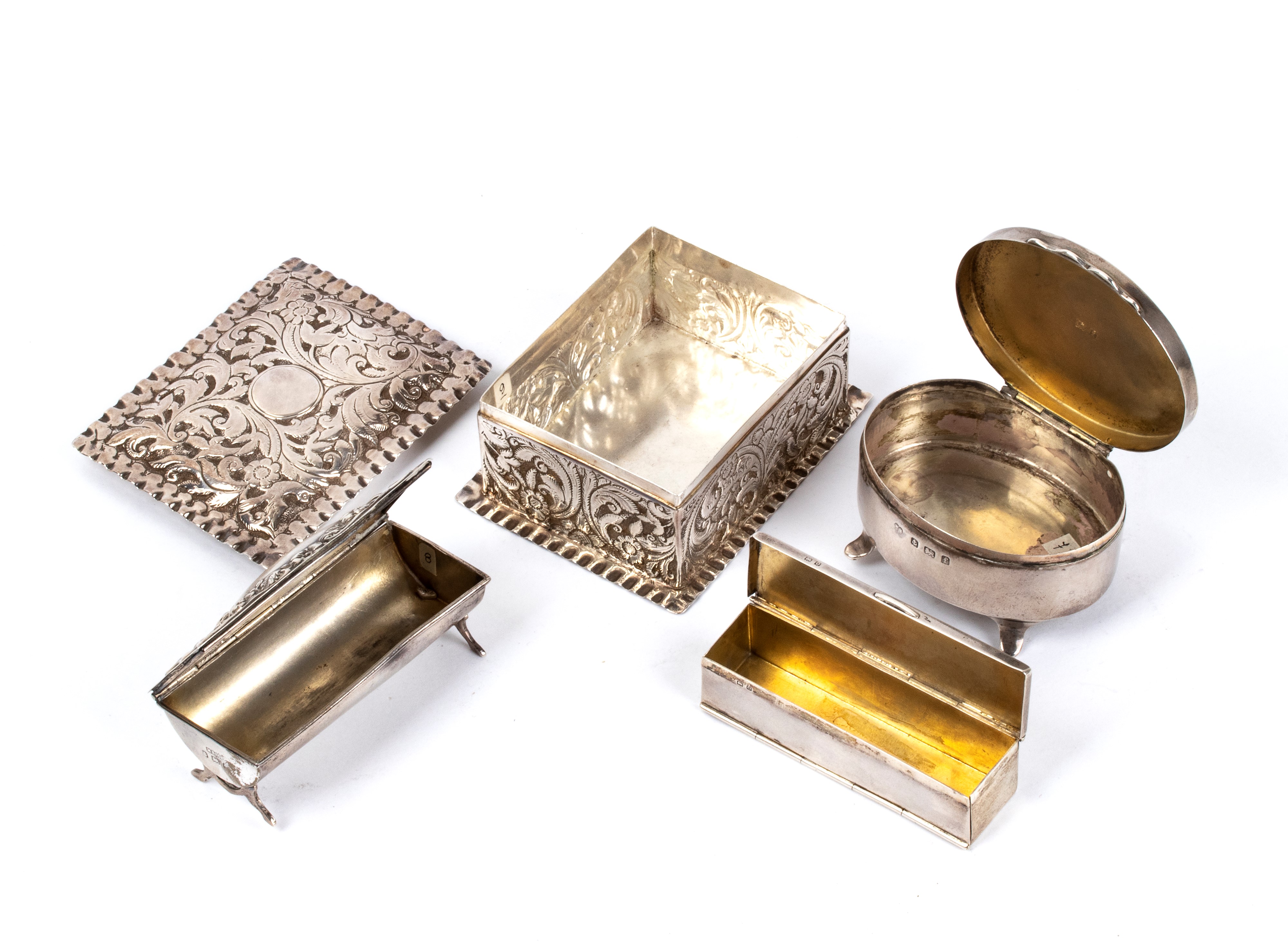 Gruppo di quattro scatole in argento