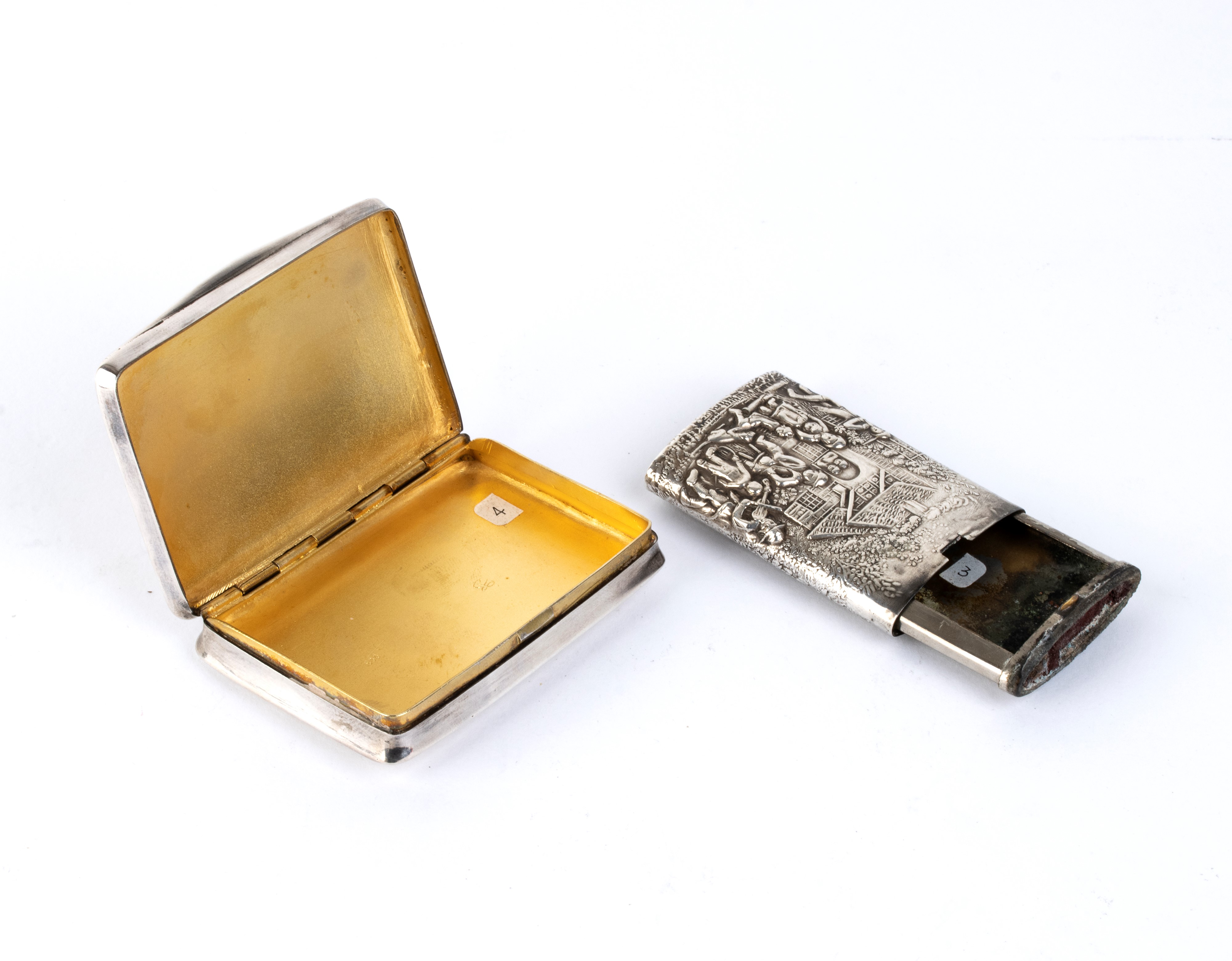 Tabacchiera italiana e portafiammiferi, argento 800/1000 e 830/1000