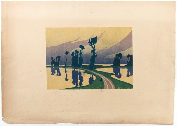 Charles Victor Guilloux : L'Inondation (Paysage aux peupliers), da 'L'Estampe Originale'  - Asta Stampe e Disegni dal XVI al XX secolo - Bertolami Fine Art - Casa d'Aste