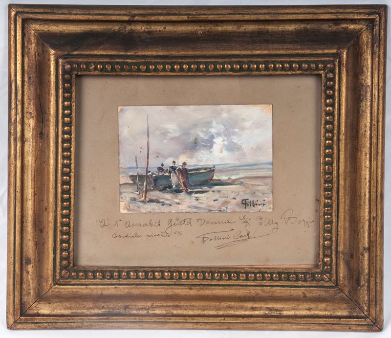 Carlo Follini - Scorcio di Spiaggia con Pescatori