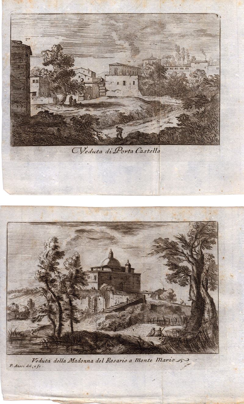 Paolo Anesi - Veduta della Madonna del Rosario a Monte Mario | Veduta di Port Castello