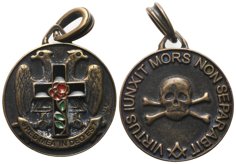 Medaglia Smaltata "spes Mea in Deo Est", "virtus Iunxit Mors Non Separabit" (31,7 MM)