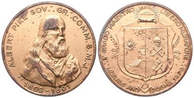 Medaglia "albert Pike" Sov. Gr. Comm. S. M. J. 1809 - 1891, 3° Grado Maestro Libero Muratore (40,...