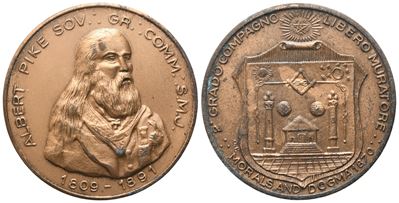 Medaglia "albert Pike" Sov. Gr. Comm. S. M. J. 1809 - 1891, 2° Grado Compagno Libero Muratore (40...