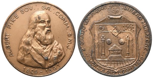 Medaglia "Albert Pike" Sov. Gr. Comm. S. M. J. 1809 - 1891, 2° Grado Compagno Libero Muratore (40,4 mm)