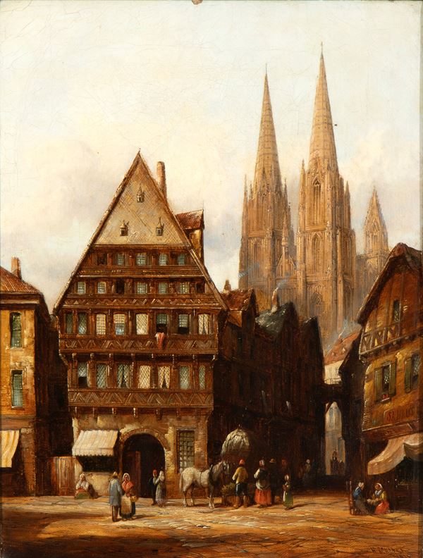 Henry Thomas  Schafer - Town view with Gothic church in the background