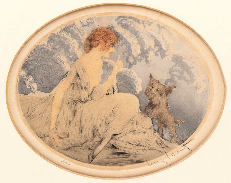 Louis Icart - Fanciulla con un Zwergschnauzer | Fanciulla con un Schitzu