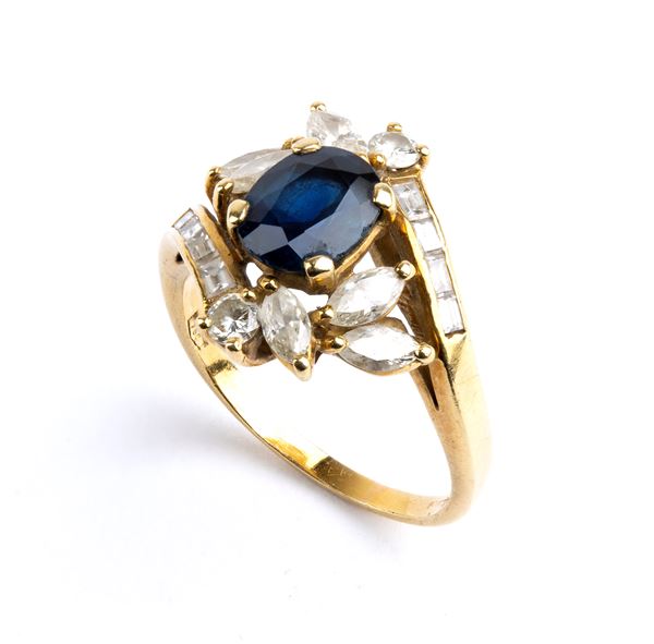 Gold diamond and shappire ring