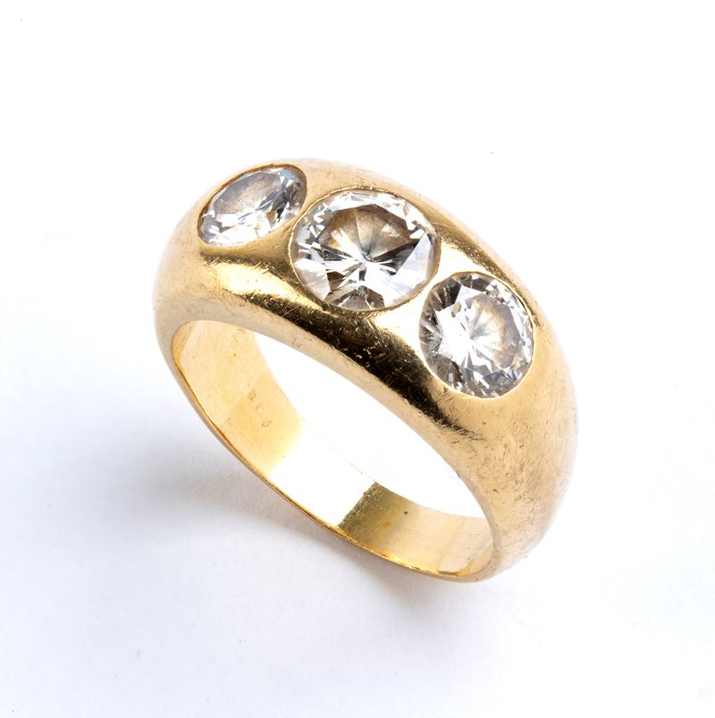 Anni '80, Anello in oro giallo 18k con diamanti