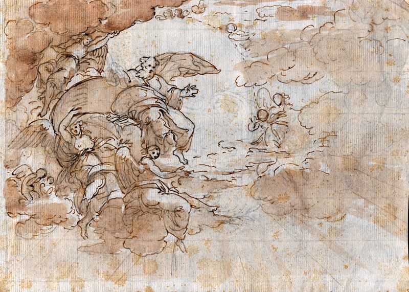 Decorazione per un soffitto con teoria di angeli e Dio Padre