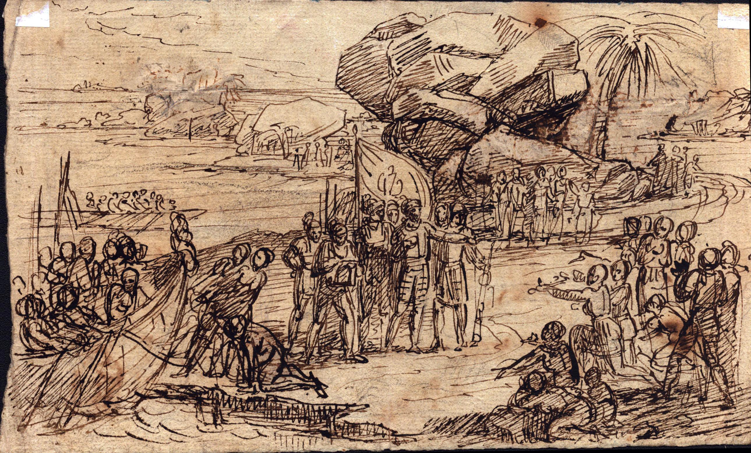 Recto: studio di colore per uno sbarco | Verso: schizzo a inchiostro per uno sbarco