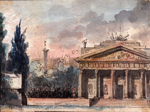 Landscape with temple and obelisk in the background