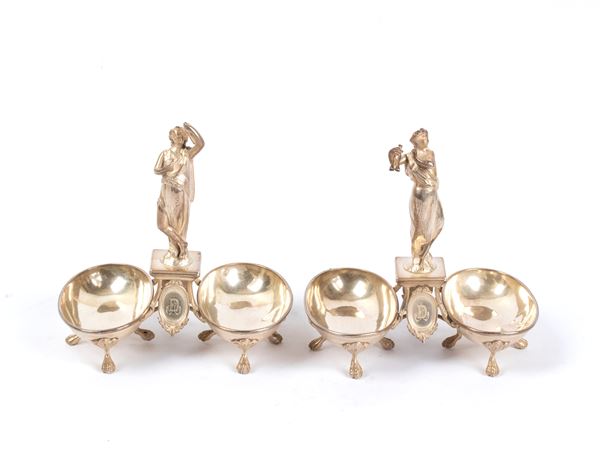 A pair of French solid silver salt cellars