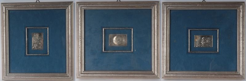 Lotto di Tre Placche in Argento Incise a Firma Di: