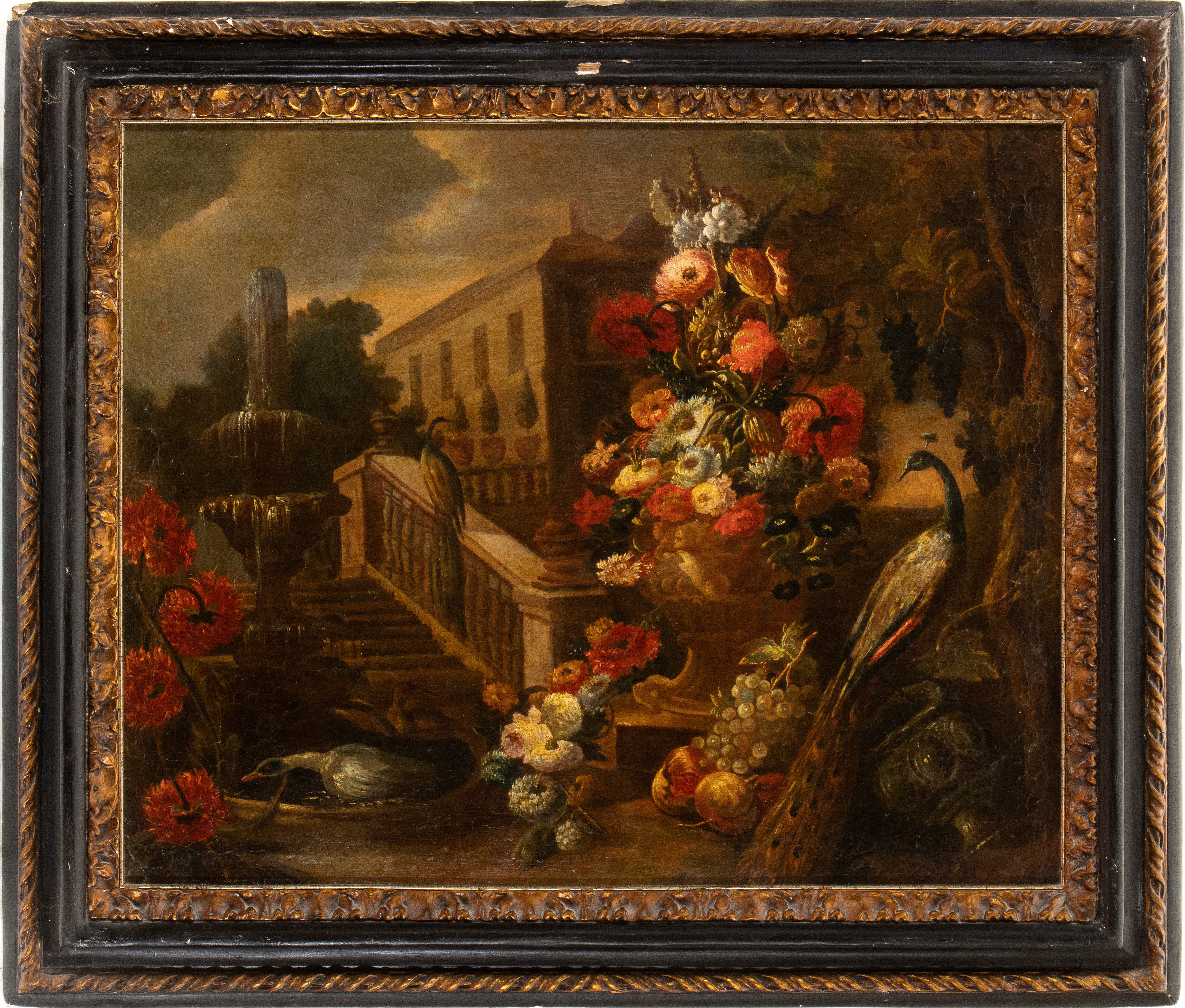Nicola Casissa - A) Vaso di Fiori nel Giardino di una Villa con Anatre e Fontana; B) Vaso di Fior...