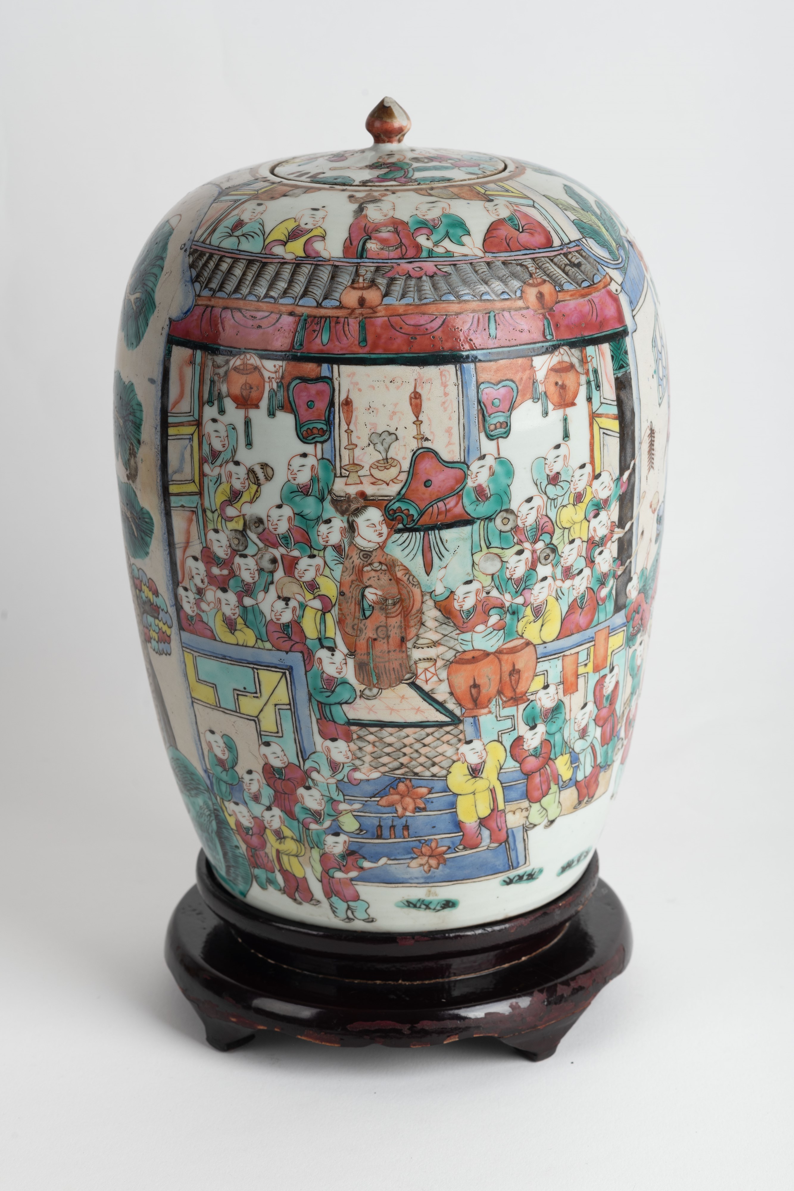 Giara da zenzero in porcellana dipinta con motivo dei "cento bambini"