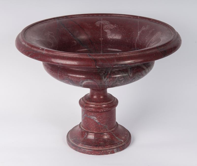 Centrotavola a bacile in diaspro rosso di Sicilia