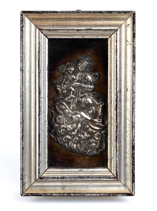 Italian solid silver plaque depicting the Virgin and the Child