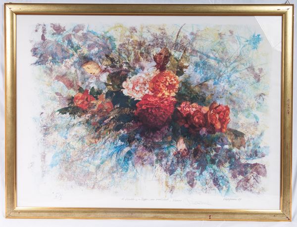 RENZO VESPIGNANI - Vase with flowers, multiple on paper