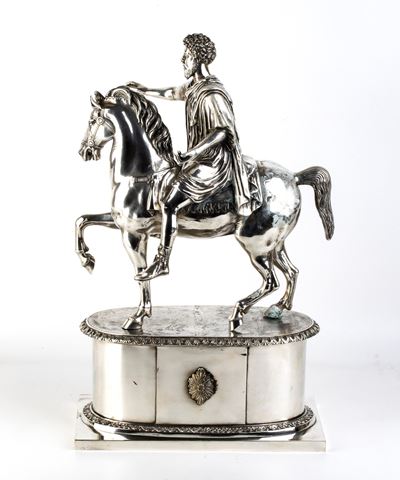 Scultura in argento raffigurante la statua equestre di Marco Aurelio