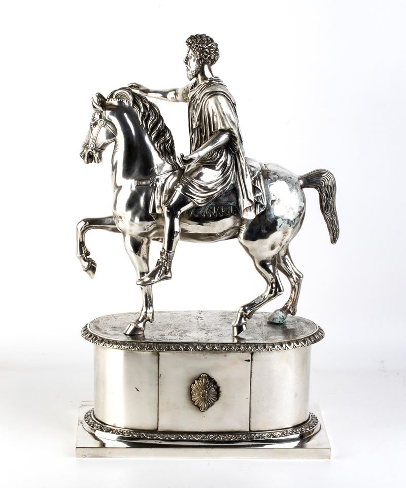 Marcello Mortet - Scultura in argento raffigurante la statua equestre di Marco Aurelio