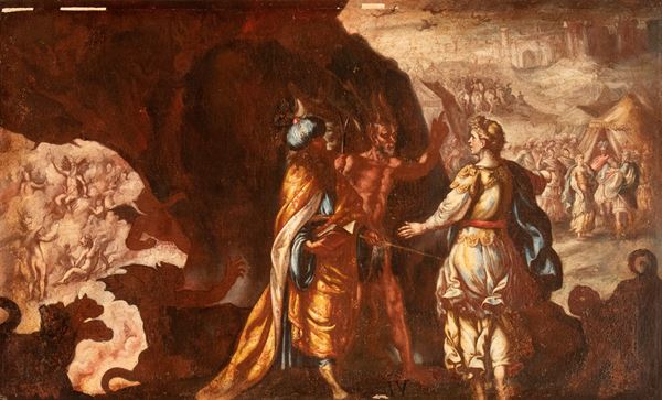 Artista napoletano, XVII secolo - Aletto comes out of hell to put discord in the hearts of knights