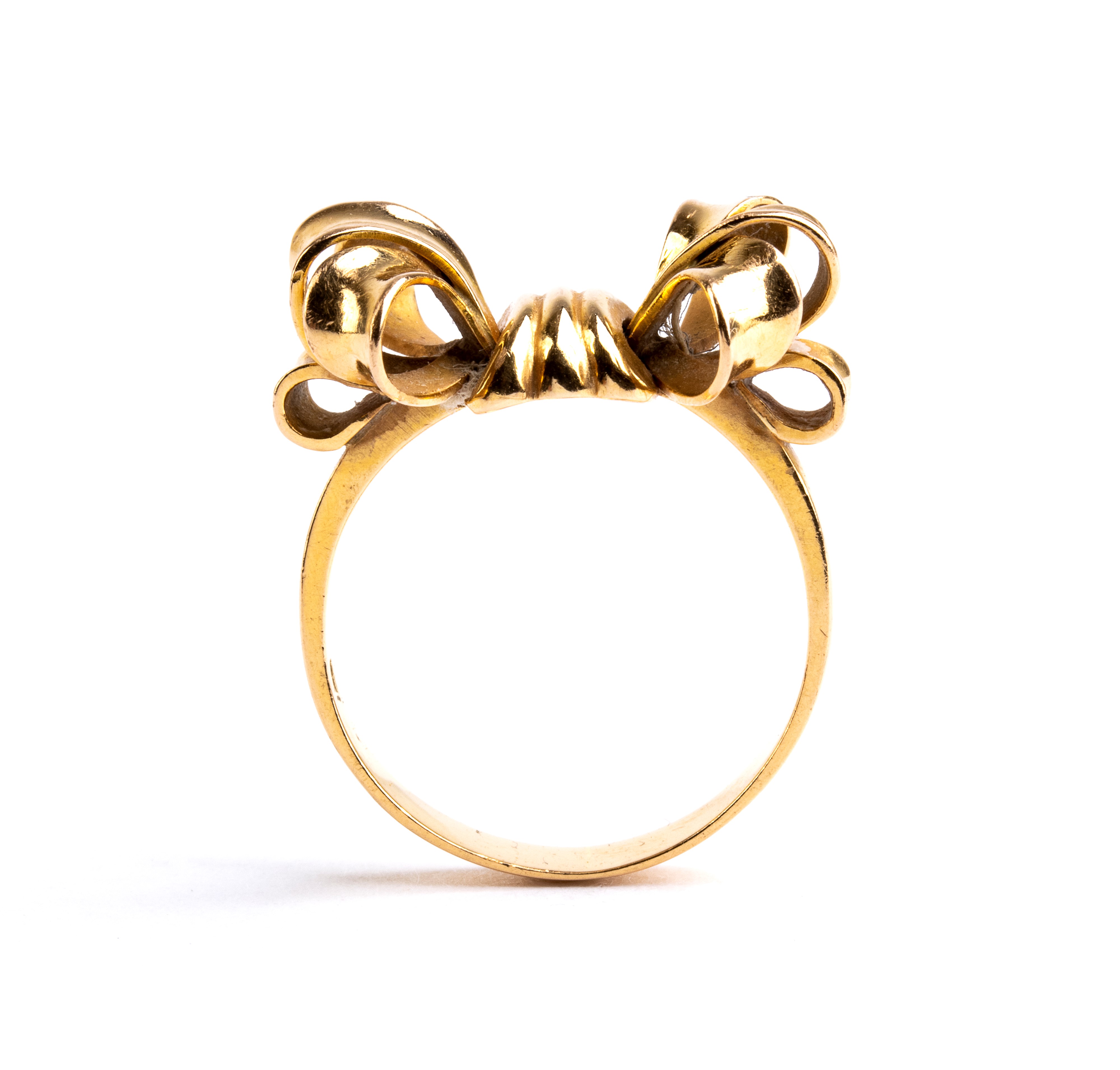 Anello in oro giallo 18k a forma di fiocco, punzonato 750