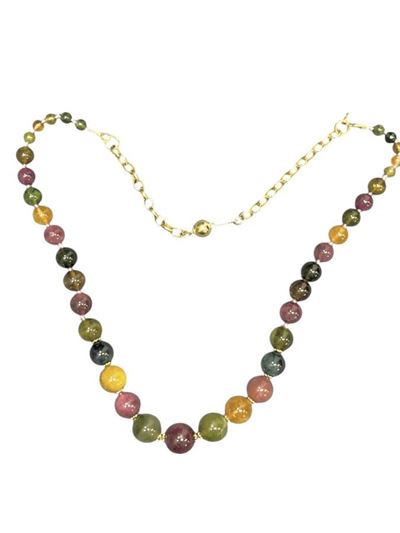 Girocollo in oro giallo 18 k con sfere e pietre di colore, maglia forzatina