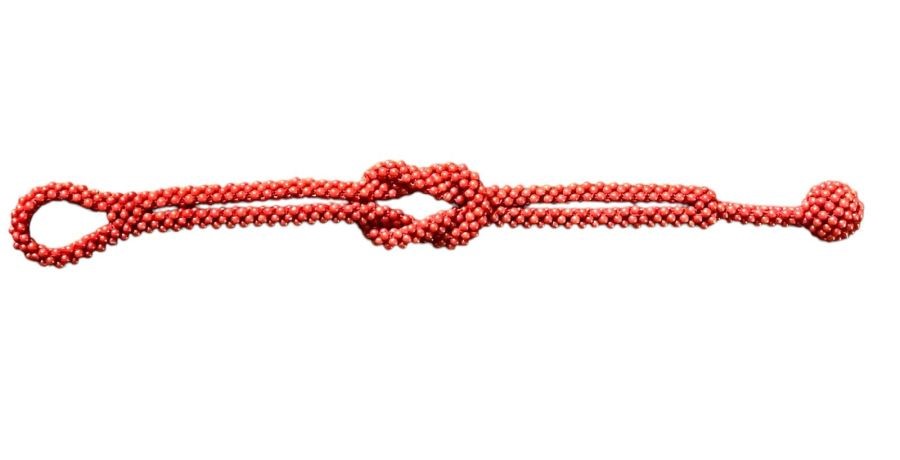 Bracciale in corallo mediterraneo (Corallium rubrum), maglia tessuta a nodo marinaio