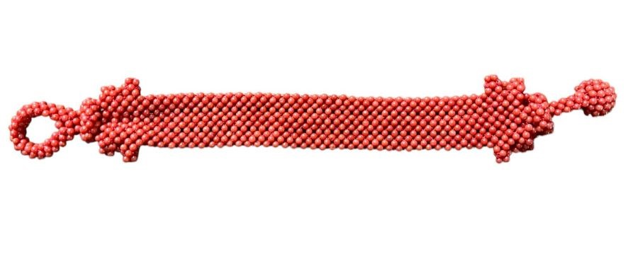 Bracciale in corallo Mediterraneo (Corallium rubrum), a maglia tessuta
