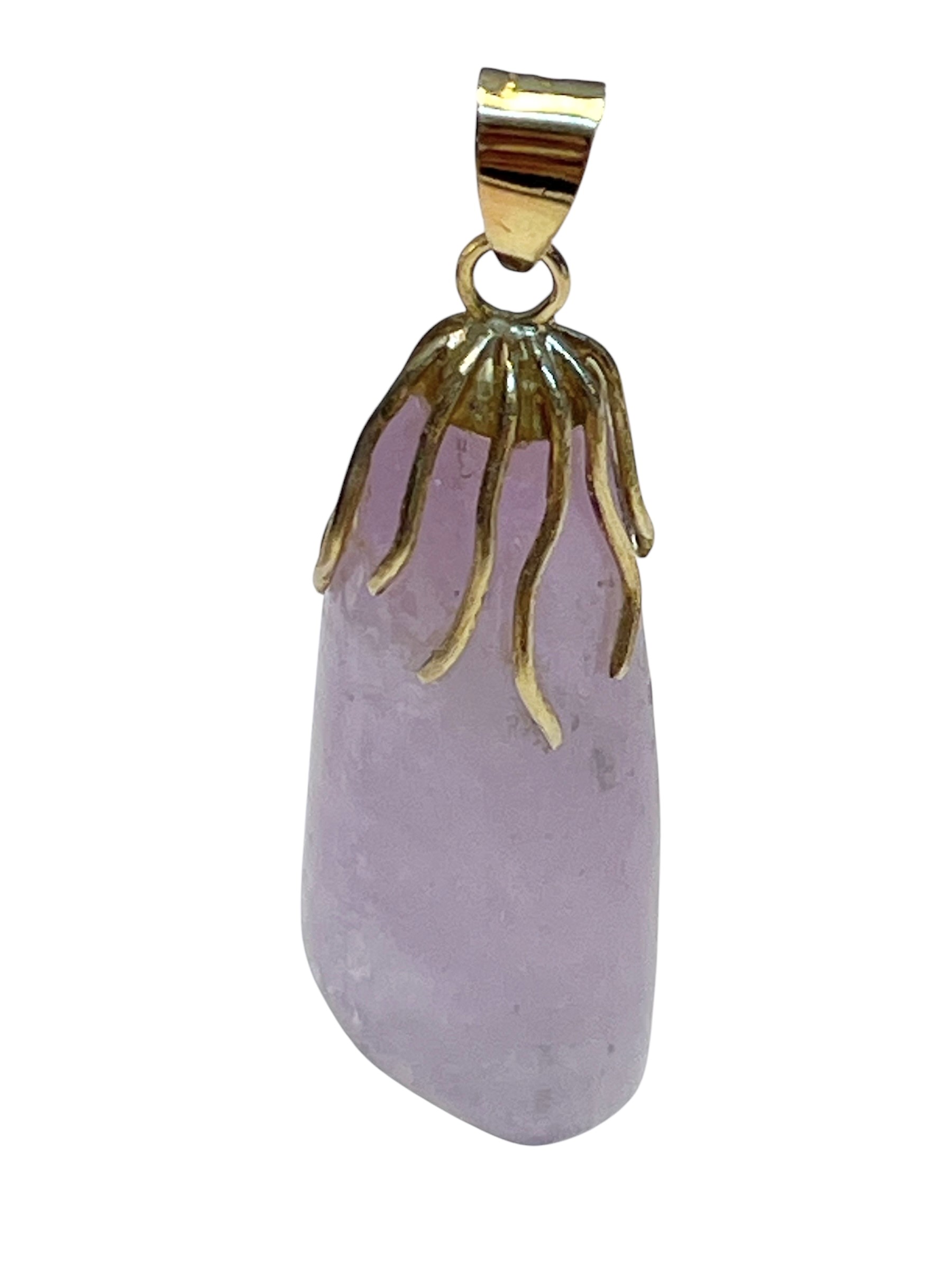 Pendente in oro 18k con kunzite, montatura lavorata a decoro floreale