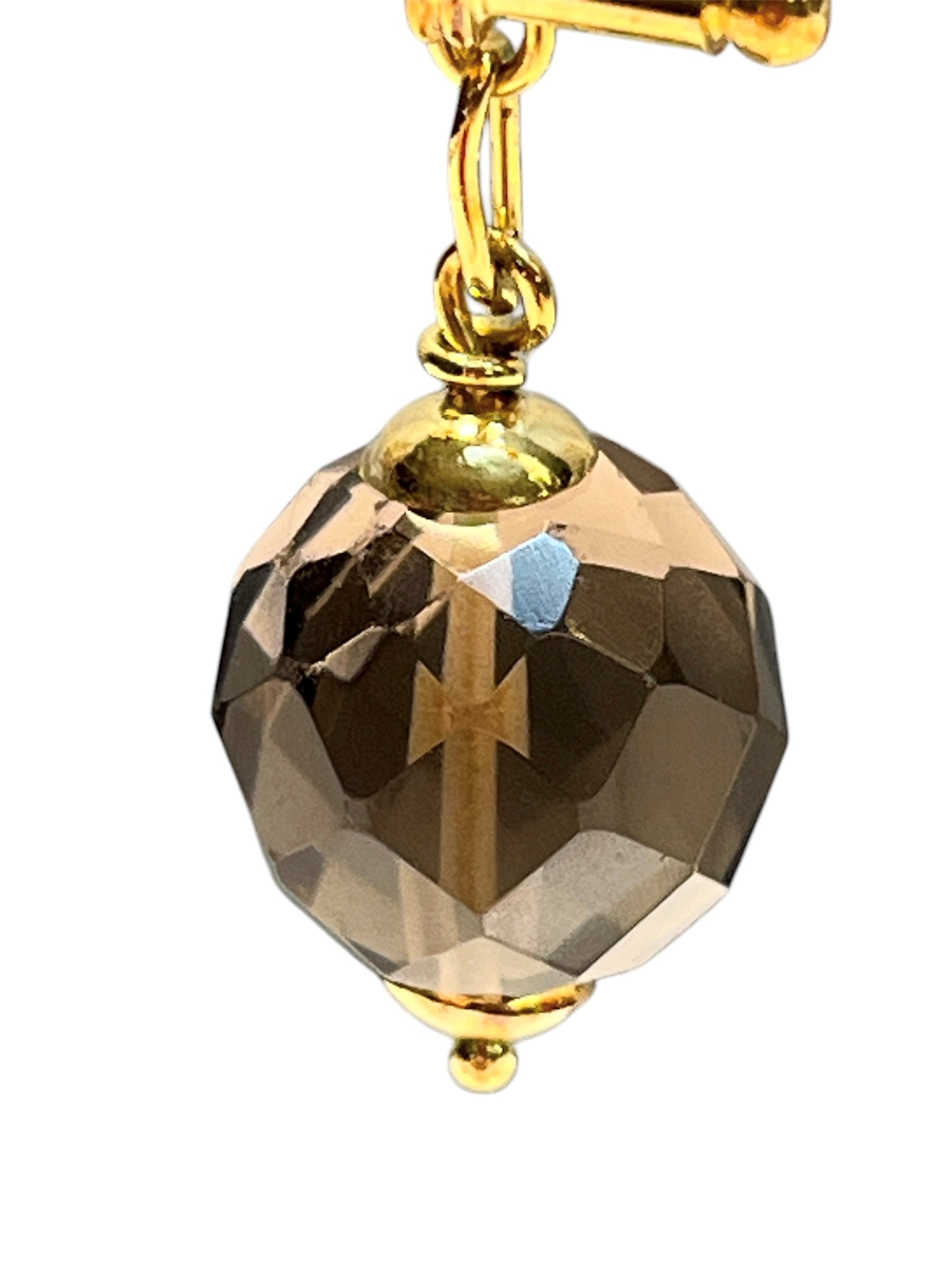 Oro 18 kt, Paio di orecchini pendenti in oro giallo e quarzo fumé