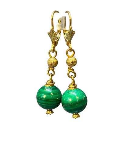 Orecchini pendenti in oro giallo 18k con malachite