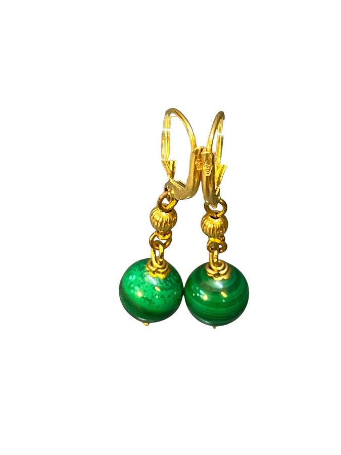 Orecchini pendenti in oro giallo 18k con malachite