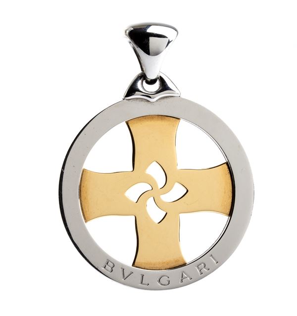 BULGARI - Tondo collection: steel and gold pendant