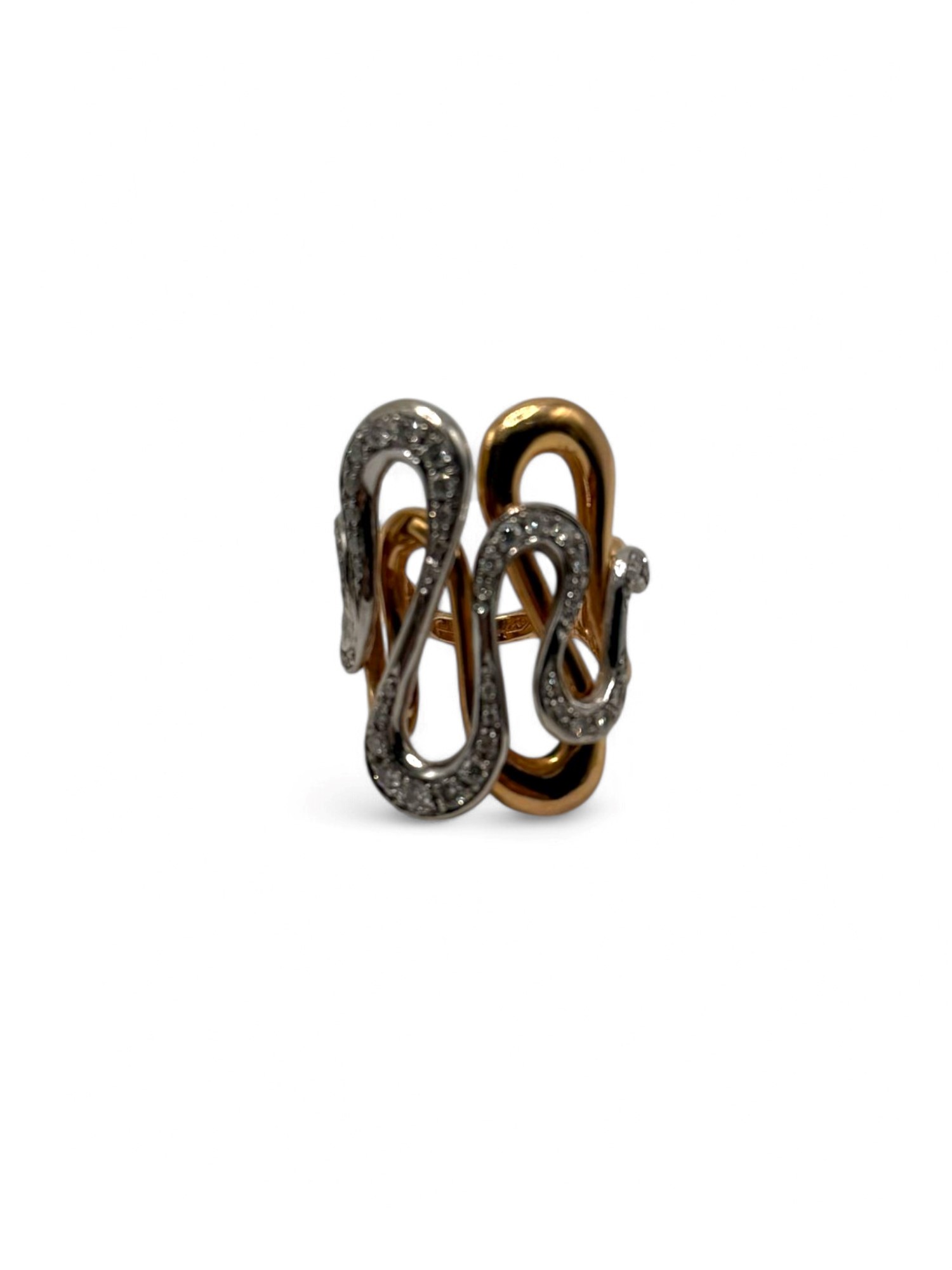 Levitali Roma - Collezione Serpente: anello in oro rosa e oro bianco 18k con diamanti