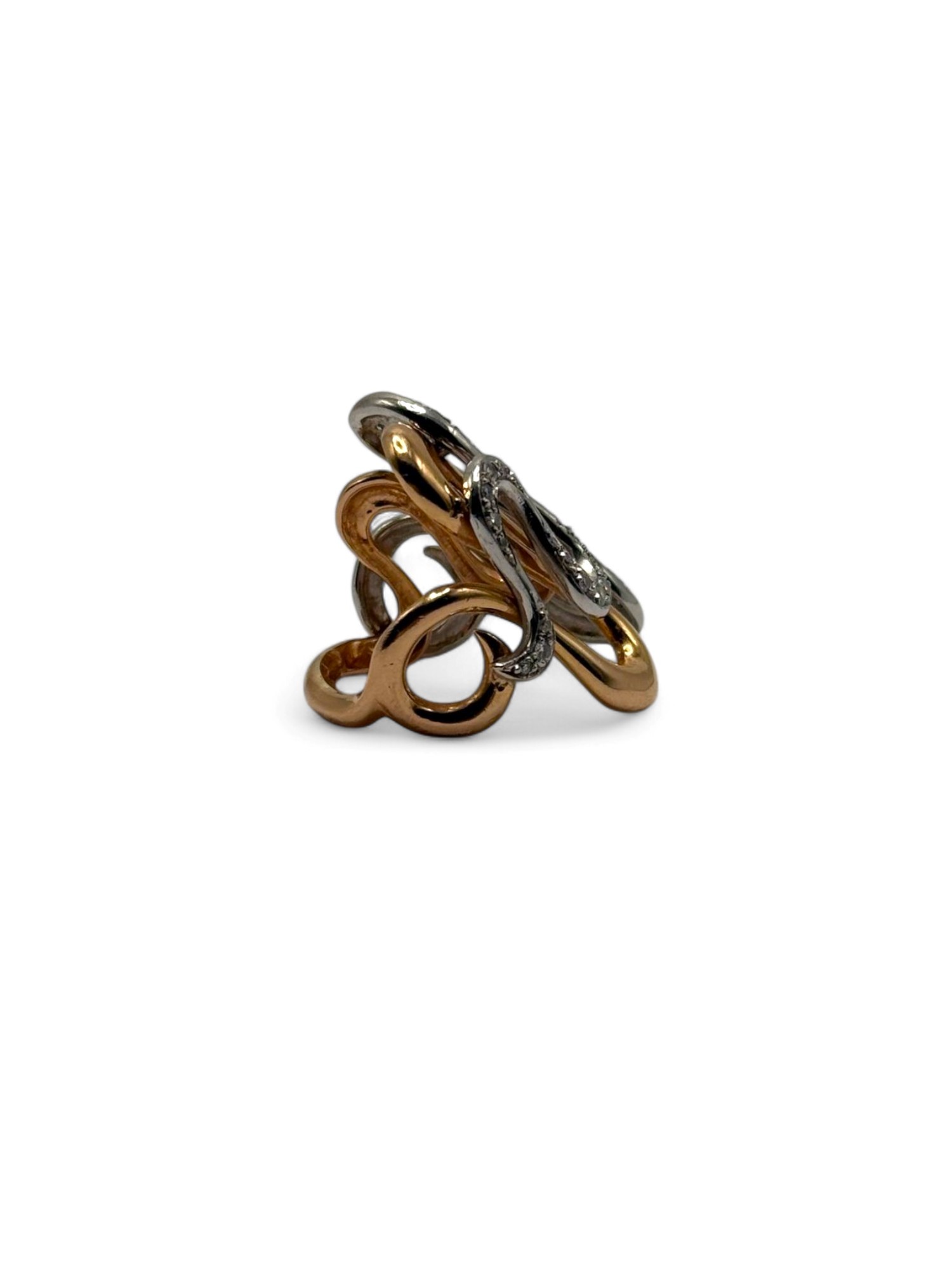 Levitali Roma - Collezione Serpente: anello in oro rosa e oro bianco 18k con diamanti