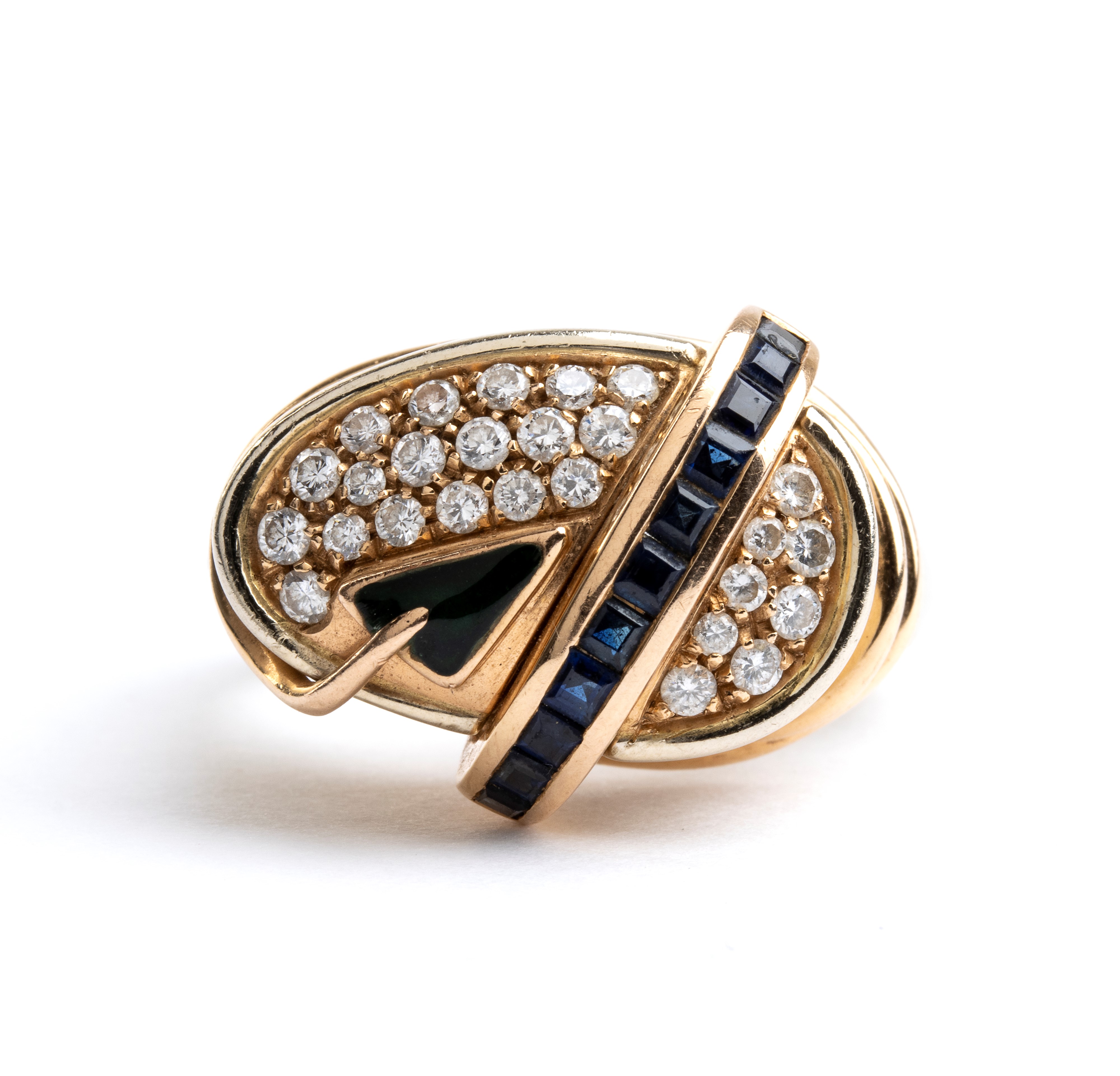 Anello in oro, diamanti, tsavorrite e zaffiri