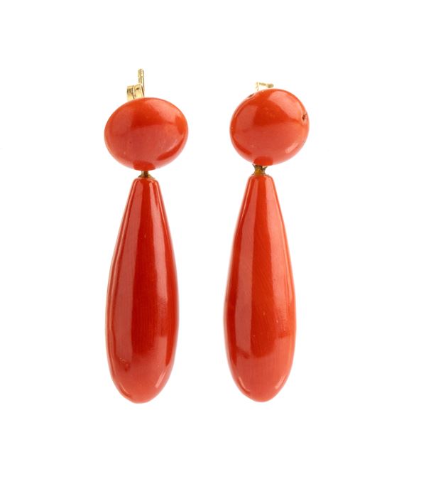 Mediterranean coral gold drop pair of earrings 