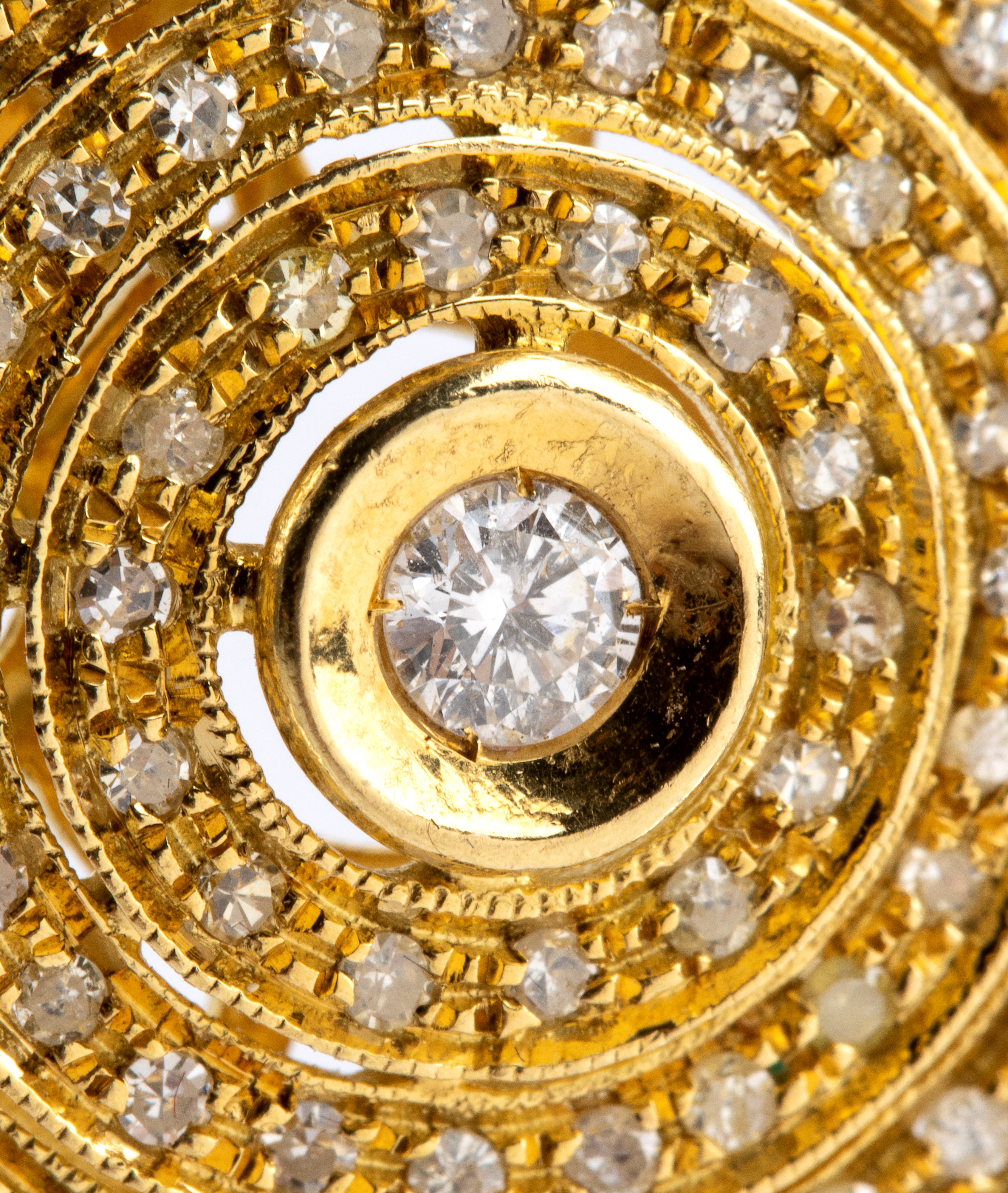 Oro 18k, Pendente con diamanti e motivo a cerchi concentrici