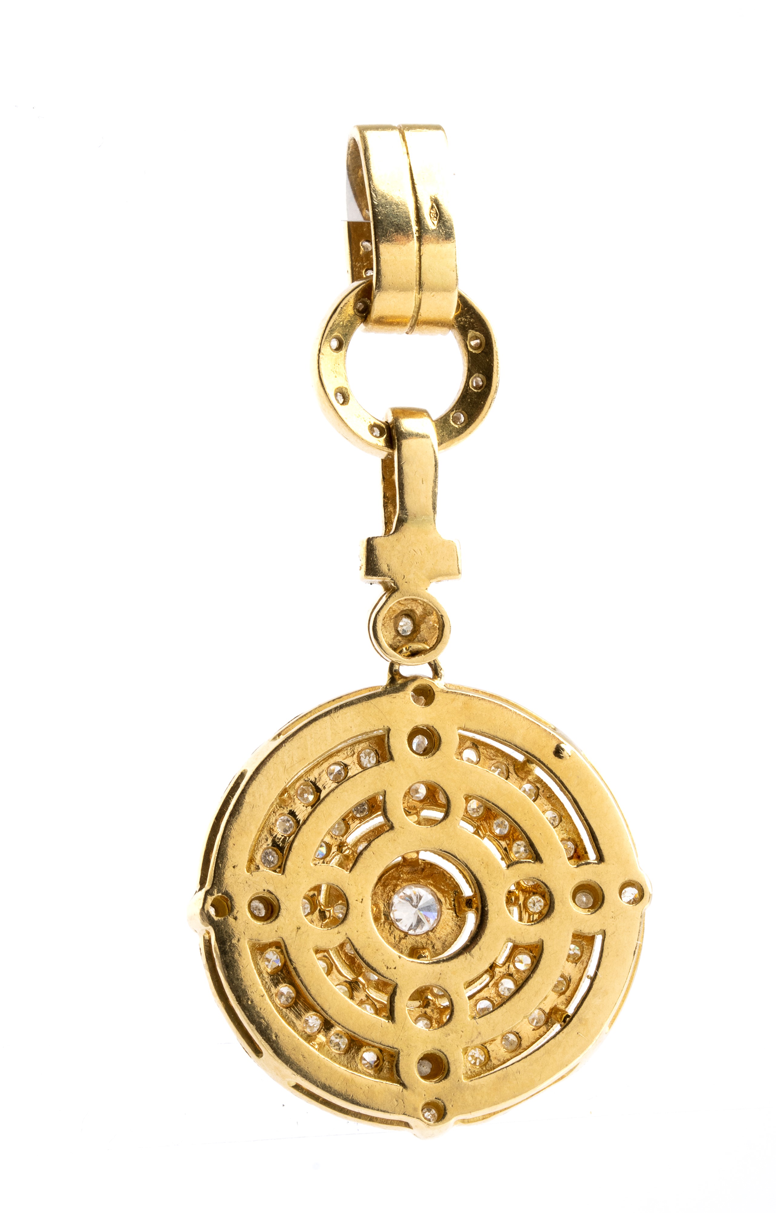 Oro 18k, Pendente con diamanti e motivo a cerchi concentrici