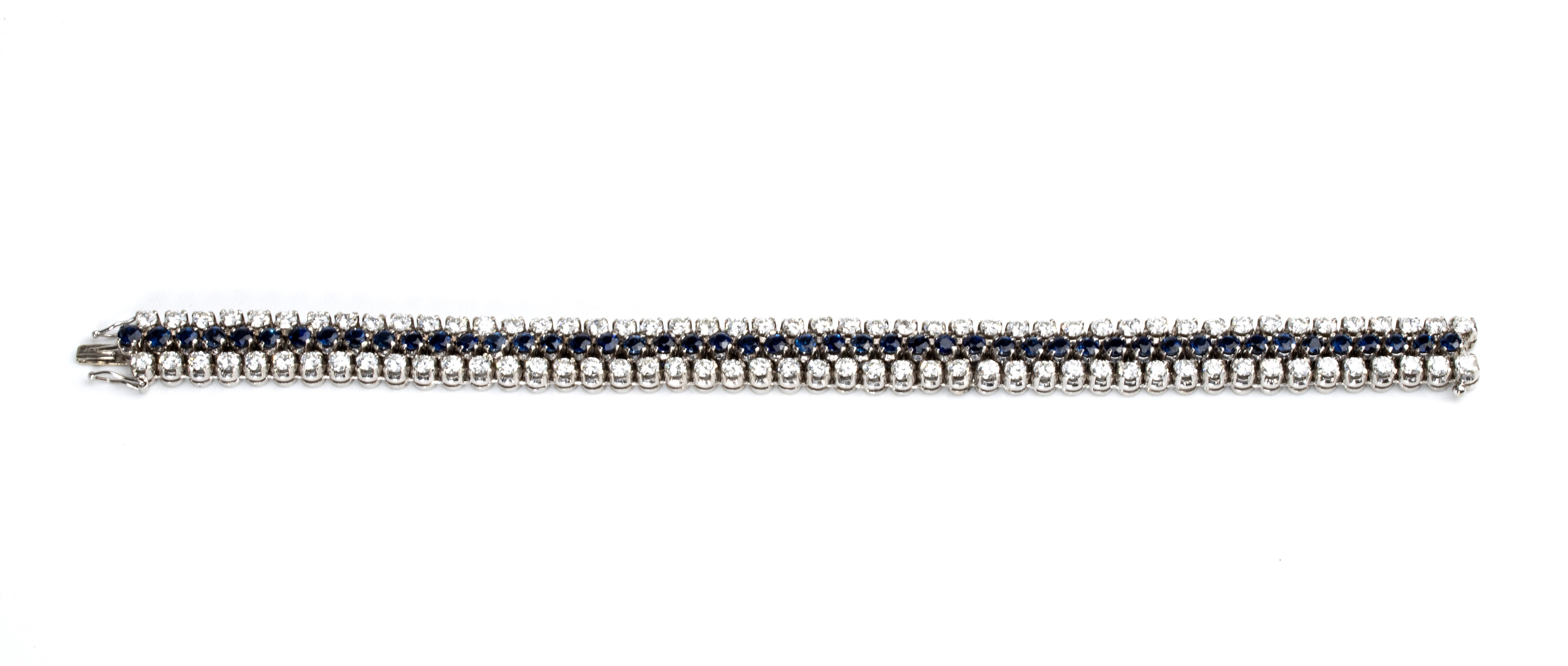 Bracciale in oro bianco con zaffiri e diamanti, con chiusura a fila singola