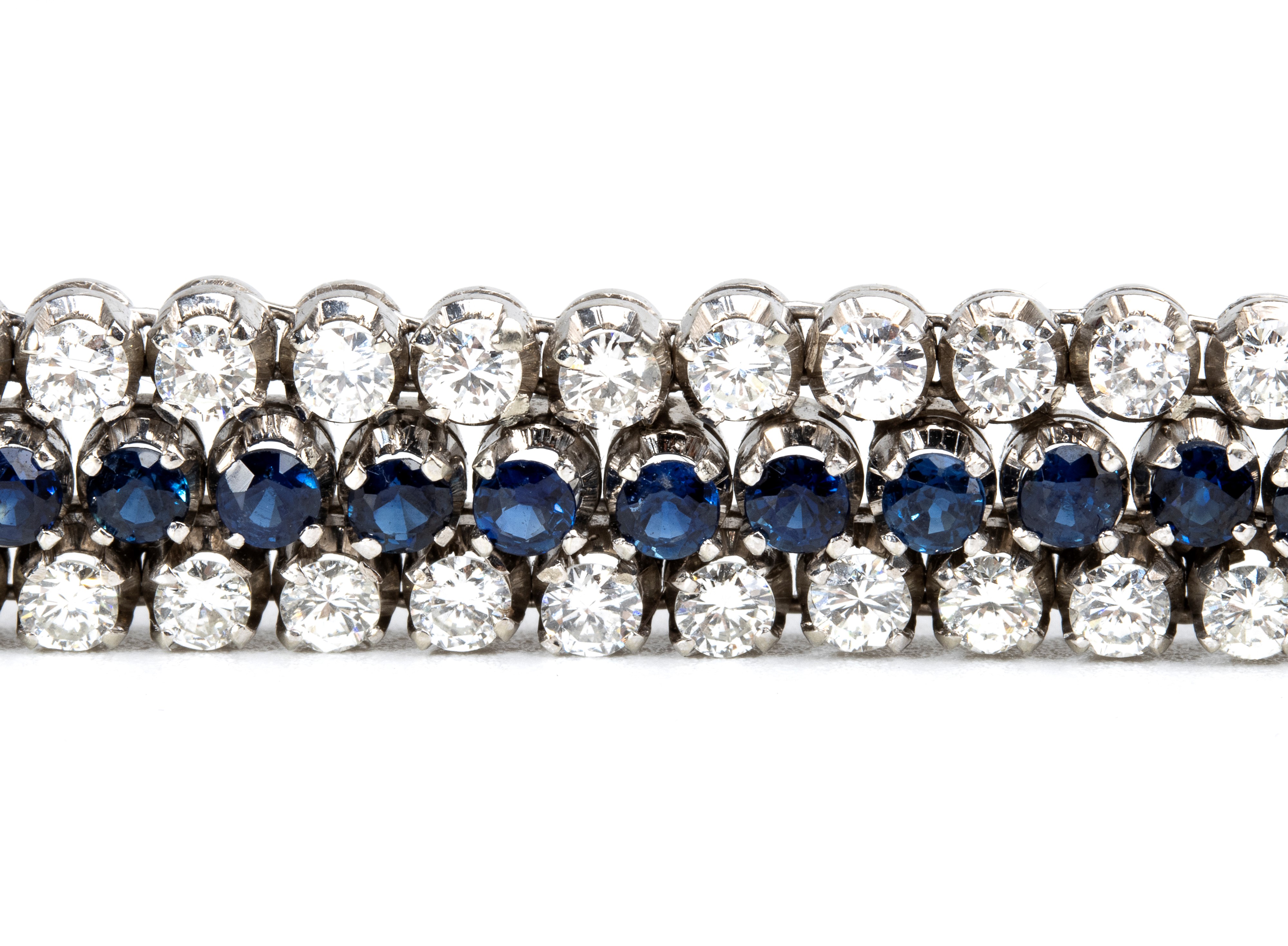 Bracciale in oro bianco con zaffiri e diamanti, con chiusura a fila singola