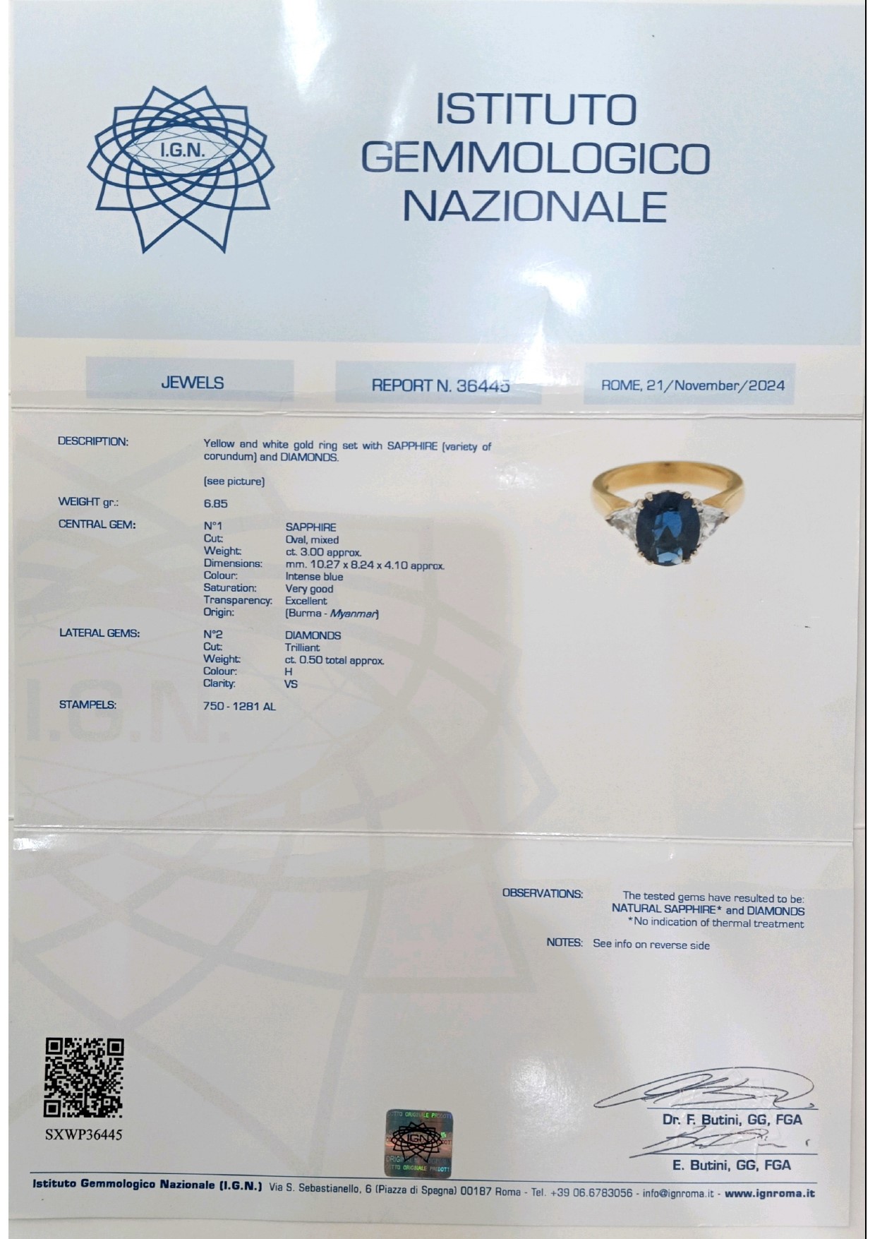 Anello in oro con zaffiro e diamanti