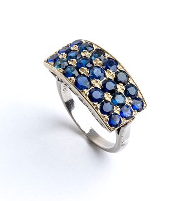 Anello a fascia in oro bianco 18k con zaffiri, anni '40
