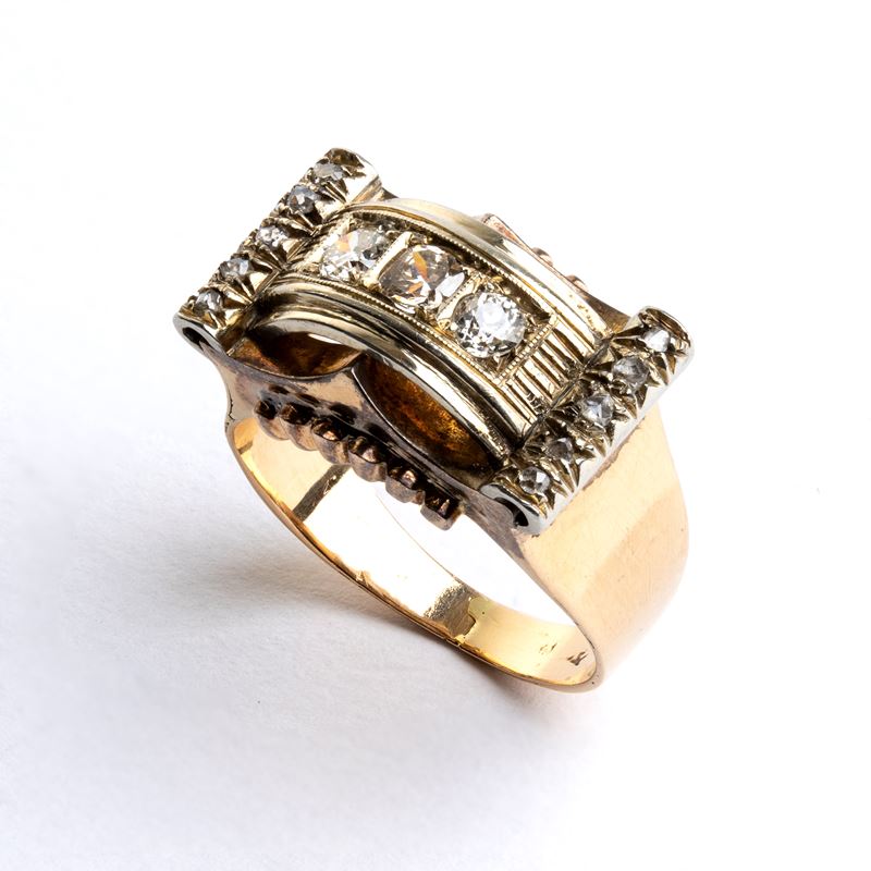 Anello a fascia, oro 18k con diamanti (anni '40)
